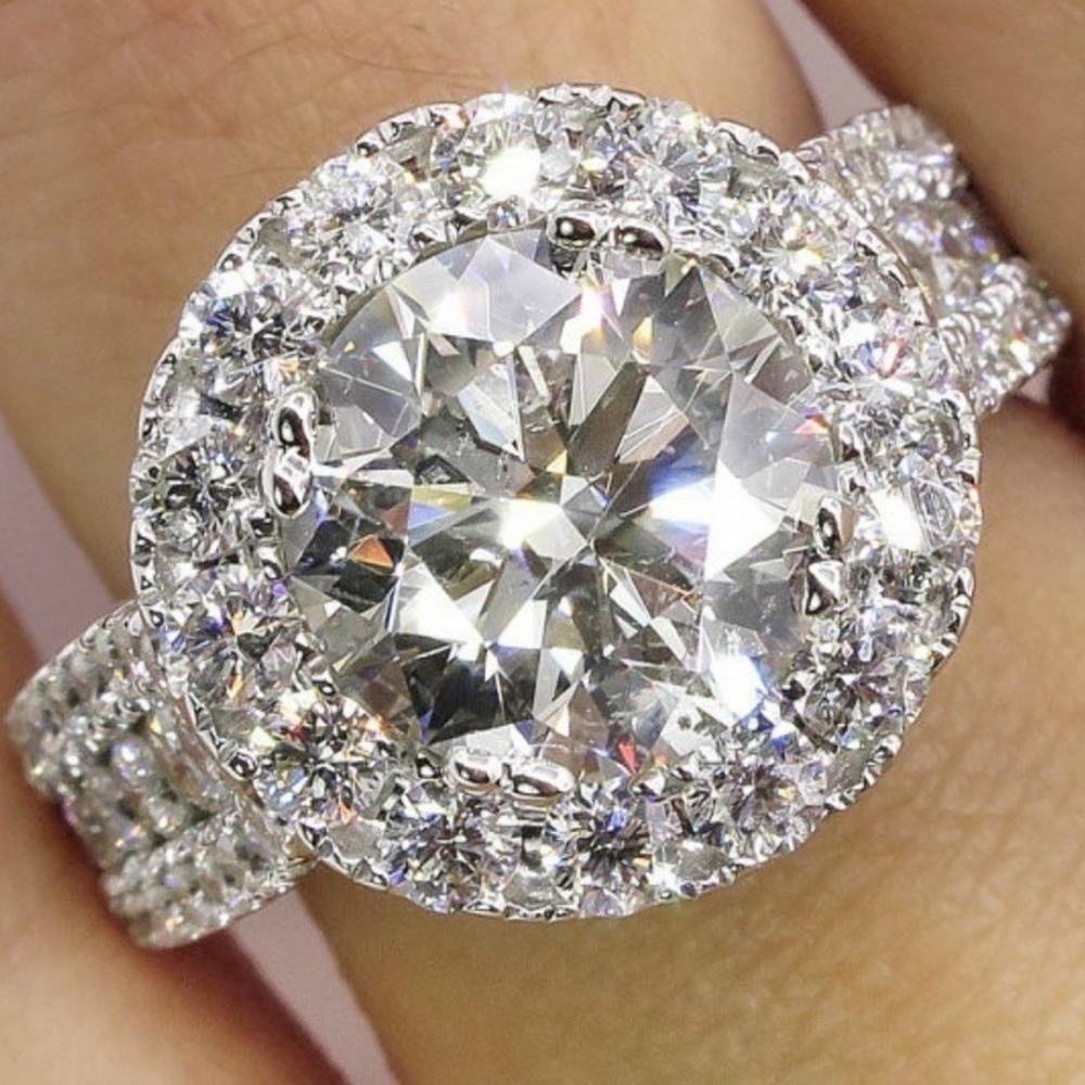 NEW💍925 SILVER ROUND DIAMOND HALO ENGAGEMENT RING